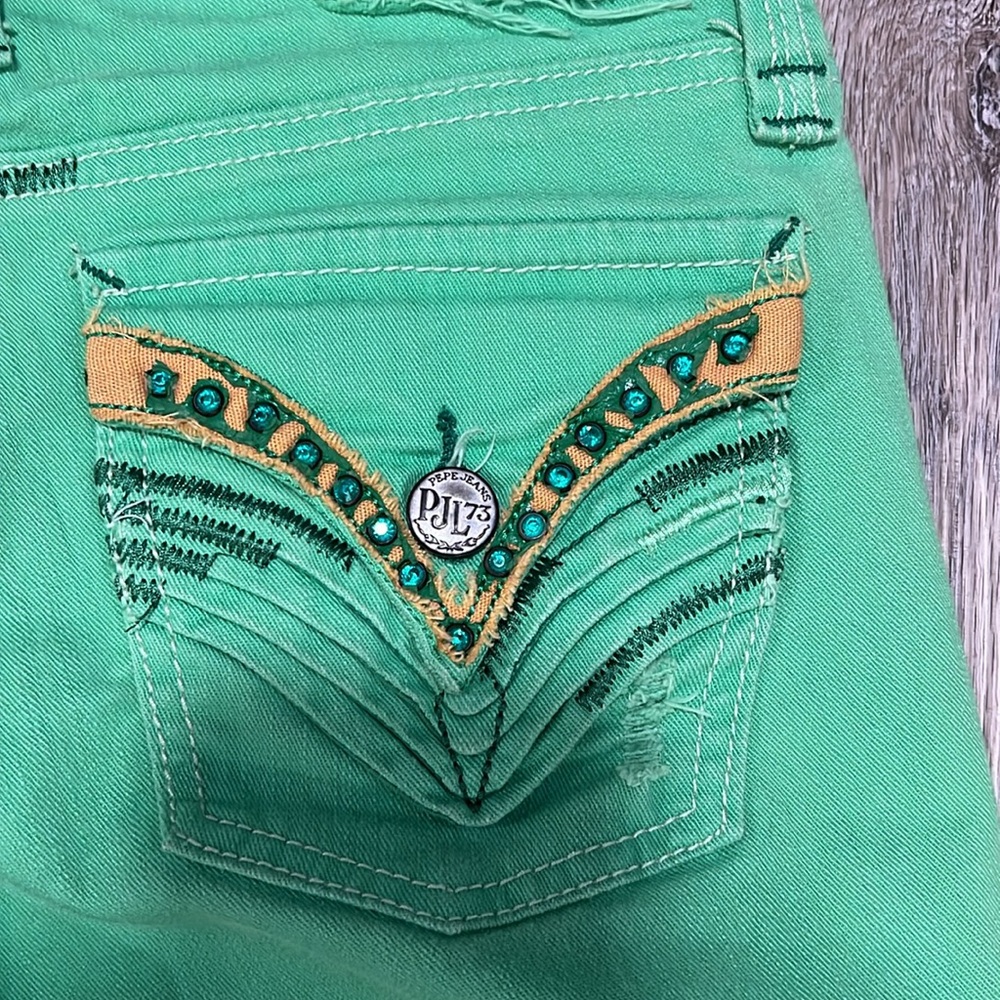 Classic Pepe London Jean Green distressed Studded Jeans - Picture 11 of 16